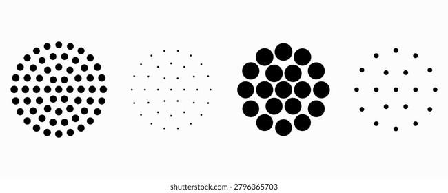 Set of halftone dots pattern texture isolated on white background. Dotted spots using halftone circle dot raster texture collection. Vector half tone collection.