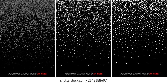 Set of Halftone Dots Patterns. Set of abstract gradient circle dots backgrounds. A4 paper size. Vector illustration.