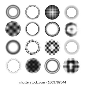 Set of halftone dots round shapes.