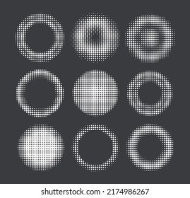 Set of halftone dots round shapes.