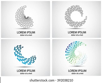 Set of Halftone Dots in Spiral Form. Vector Logo Design Template. Business Icon