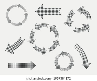 Set of halftone dotted arrows.