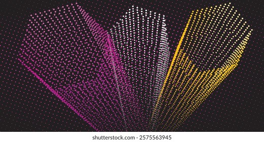 Set of halftone dotted frames. Pentagonal dot texture isolated on black background. Spotted spray texture. Vector abstract design element

