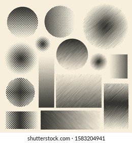 Set of halftone drawing textures. Vector illustration.