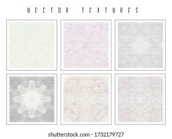 Conjunto de las texturas geométricas de semitonos. Fondos de los minimalistas. Superposiciones abstractas vectoriales localizadas. Patrones futuristas para el diseño web, banners publicitarios, historietas, afiches, empaque. 