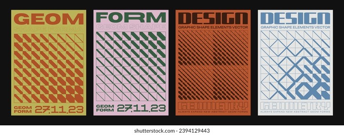 Set Of Halftone Geometric Textures Vector Design. Collection of Modern Abstract Futuristic Brutalist Posters.