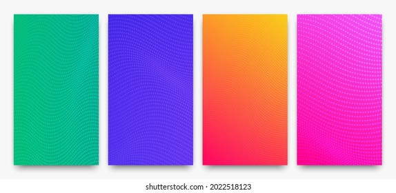 Set of halftone gradient backgrounds with dots. Abstract dotted pop art patterns in comic style. Vector illustration