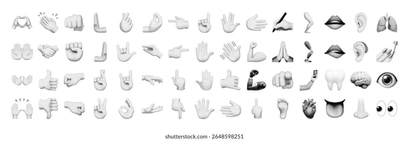 Set of Halftone Hand Gestures and Body Parts Icons Vector Isolated