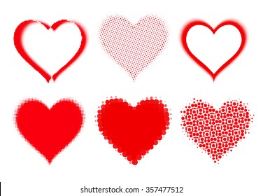 set of halftone hearts on white. vector