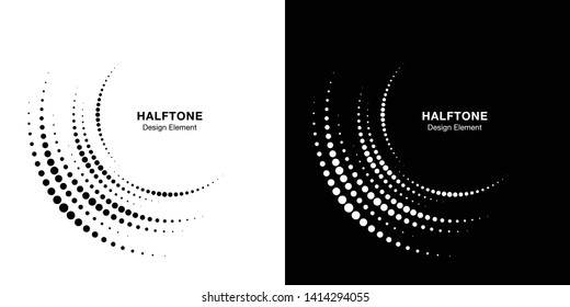 Set von Halftone unvollständigen Kreis-Rahmen-Punkte-Logo einzeln auf dem Hintergrund. Circular part design element for treatment, technology. Halbkreiszeichen mit Halbkreiszeichen und Halbkreispunktstruktur. Vektorillustration