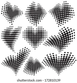 Set of halftone pattern. Deformed heart.
