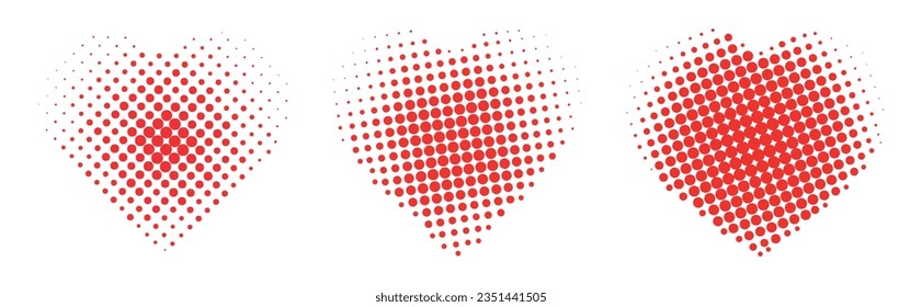 
Set of halftone red hearts isolated on white background. Vector illustration of beautiful hearts of different shapes with halftone. Concept of love.