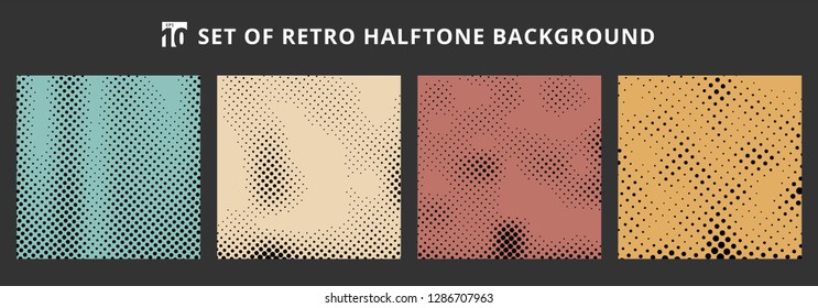 Set of halftone retro backgrounds. Abstract dotted pattern grunge textures. Vector illustration