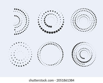 Set of halftone round dotted frames. Design element for frame, logo, web pages, prints, posters, template.
