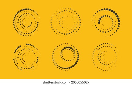 Set of halftone round dotted frames. Design element for frame, logo, web pages, prints, posters, template.