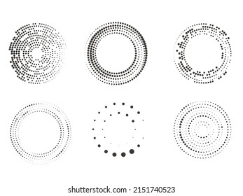 Set of halftone round dotted frames. Design element for frame, logo, web pages, prints, posters, template.