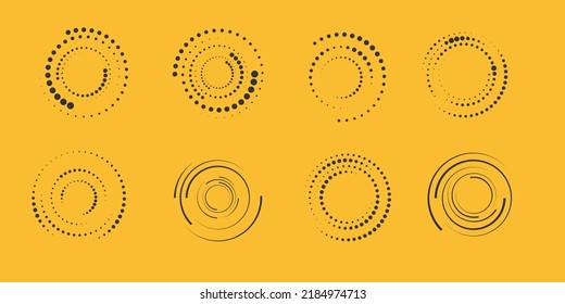Set of halftone round dotted frames. Design element for frame, logo, web pages, prints, posters, template.