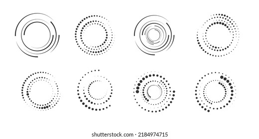 Set of halftone round dotted frames. Design element for frame, logo, web pages, prints, posters, template.