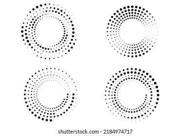 Set of halftone round dotted frames. Design element for frame, logo, web pages, prints, posters, template.