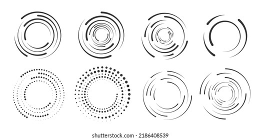 Set of halftone round dotted frames. Design element for frame, logo, web pages, prints, posters, template.