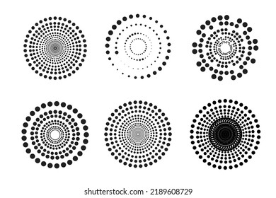 Set of halftone round dotted frames. Design element for frame, logo, web pages, prints, posters, template.