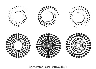 Set of halftone round dotted frames. Design element for frame, logo, web pages, prints, posters, template.