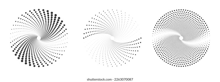 Set of halftone round dotted frames. Design element for frame, logo, web pages, prints, posters, template.