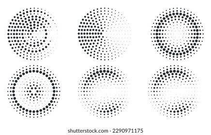 Set of halftone round dotted frames. Design element for frame, logo, web pages, prints, posters, template.