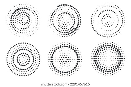 Set of halftone round dotted frames. Design element for frame, logo, web pages, prints, posters, template.