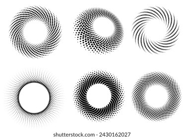 Set of halftone round dotted frames. Design element for frame, logo, web pages, prints, posters, template.