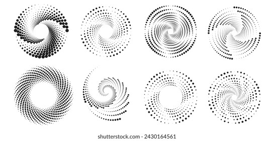 Set of halftone round dotted frames. Design element for frame, logo, web pages, prints, posters, template.