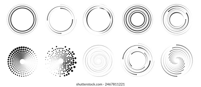 Conjunto de marcos de puntos redondos de semitonos. Elemento de diseño para marco, logotipo, páginas de Web, impresiones, carteles, Plantilla.	