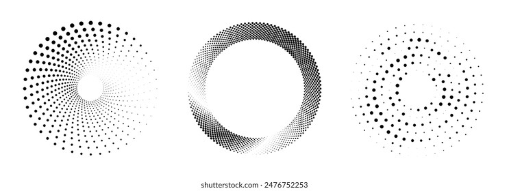 Set of halftone round dotted frames. Design element for frame, logo, web pages, prints, posters, template.