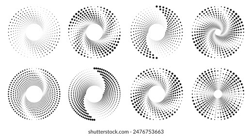 Set of halftone round dotted frames. Design element for frame, logo, web pages, prints, posters, template.	