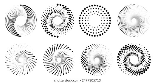 Set of halftone round dotted frames. Design element for frame, logo, web pages, prints, posters, template.	