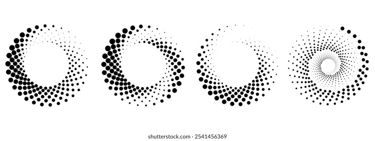 Set of halftone round dotted frames. Design element for frame, logo, web pages, prints, posters, template.