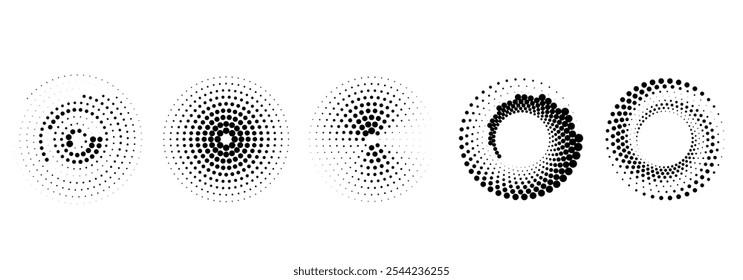 Set of halftone round dotted frames. Design element for frame, logo, web pages, prints, posters, template.