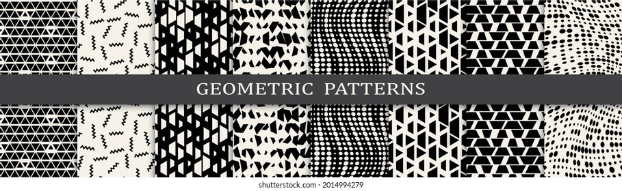 Set of halftone seamless patterns. Abstract halftone graphic design simple pattern. Seamless geometric halftone pattern.