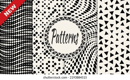 Set of halftone seamless patterns. Abstract geometric graphic design simple pattern. Seamless geometric halftone pattern.