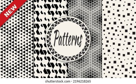 Set of halftone seamless patterns. Abstract geometric graphic design simple pattern. Seamless geometric halftone pattern.