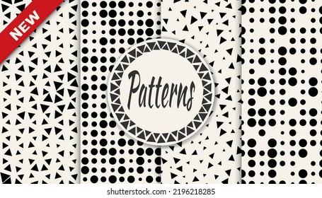 Set of halftone seamless patterns. Abstract geometric graphic design simple pattern. Seamless geometric halftone pattern.