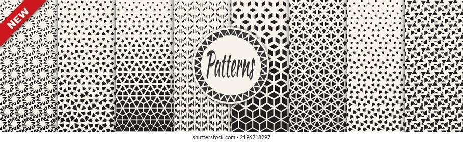 Set of halftone seamless patterns. Abstract geometric graphic design simple pattern. Seamless geometric halftone pattern.