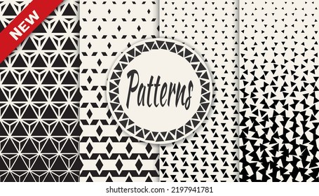 Set Of Halftone Seamless Patterns. Abstract Geometric Graphic Design Simple Pattern. Seamless Geometric Halftone Pattern.