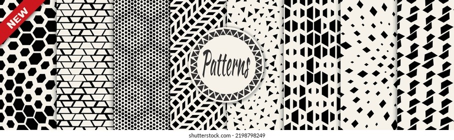 Set of halftone seamless patterns. Abstract geometric graphic design simple pattern. Seamless geometric halftone pattern.