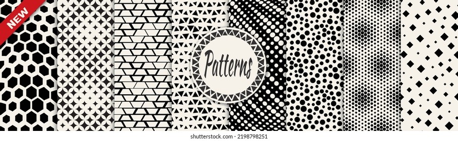 Set of halftone seamless patterns. Abstract geometric graphic design simple pattern. Seamless geometric halftone pattern.