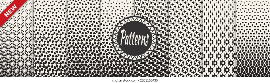 Set of halftone seamless patterns. Abstract geometric graphic design simple pattern. Seamless geometric halftone pattern.
