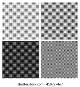 Set of halftone seamless patterns in black and white. Halftone dots imitation for texture filling.