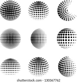 set of halftone spheres. vector illustration