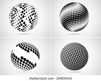 set of halftone spheres. vector illustration 