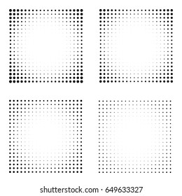 Set of Halftone squares isolated on the white background.Collection of halftone effect dot patterns.Rectangle black illustration. Isolated backdrop.